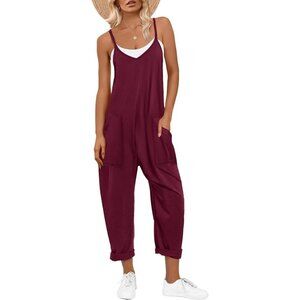 Women Burgundy Casual Summer Overall Sleeveless Spaghetti Strap Romper Jumper